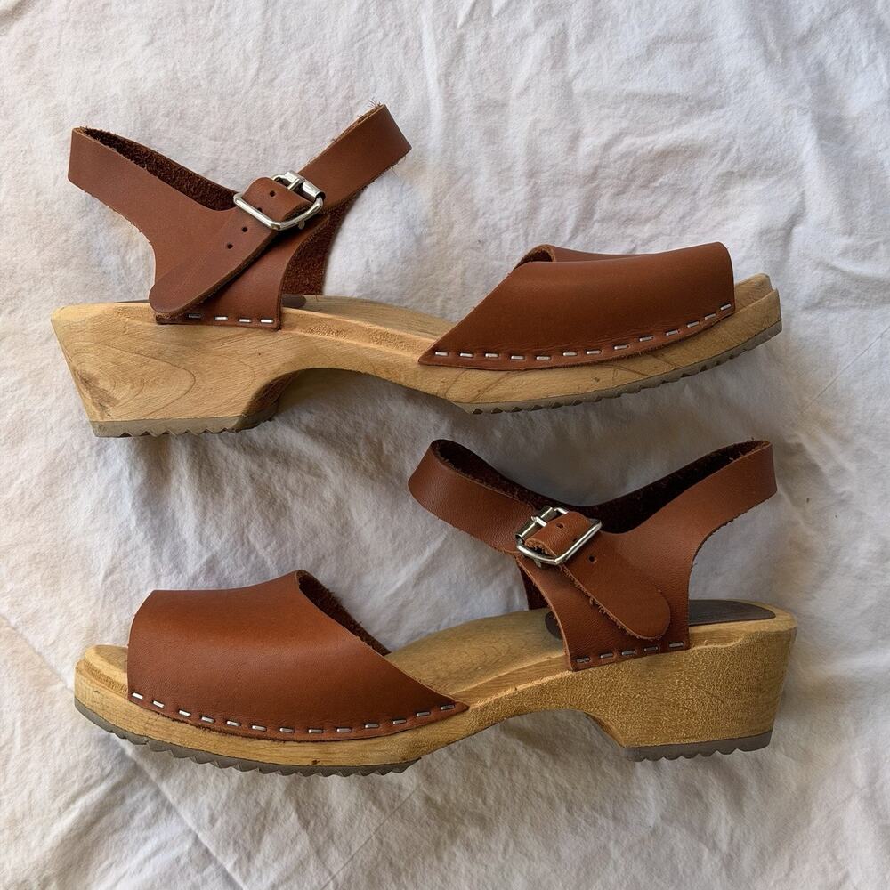 MIA Sweden Anja Clogs Brown Leather and Wooden Sole Size 40 UK 9.5 US